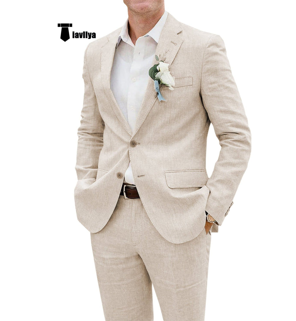 Tiavllya Tiavllya Casual Men's 2 Pieces Suit Notch Lapel Linen For Wedding (Blazer+Pants)
