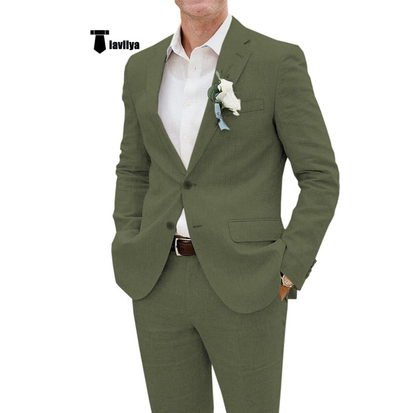 Tiavllya Tiavllya Casual Men's 2 Pieces Suit Notch Lapel Linen For Wedding (Blazer+Pants)