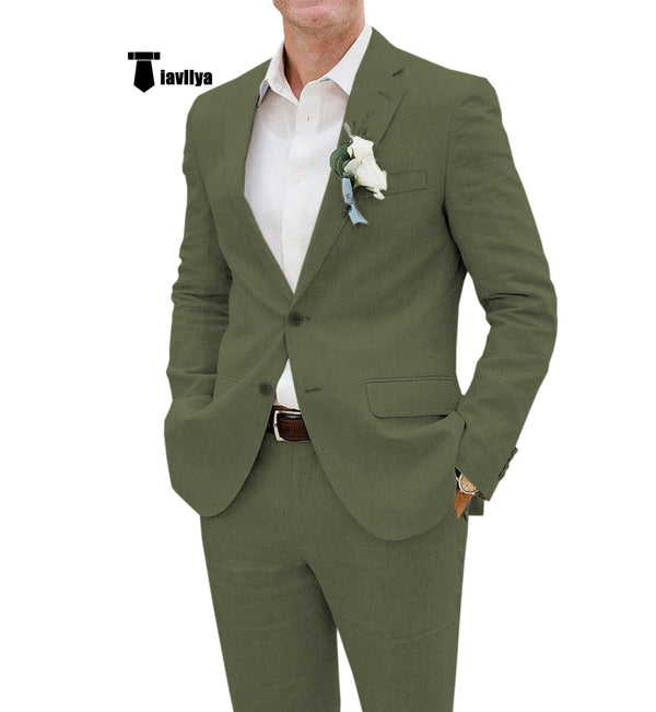 Tiavllya Tiavllya Casual Men's 2 Pieces Suit Notch Lapel Linen For Wedding (Blazer+Pants)
