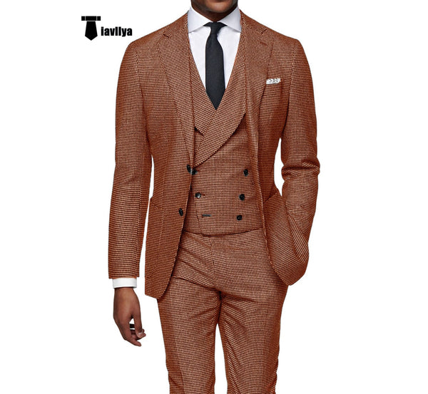 Tiavllya Tiavllya Casual Men's 3 Pieces Houndstooth Notch Lapel Tuxedos (Blazer+vest+Pants)