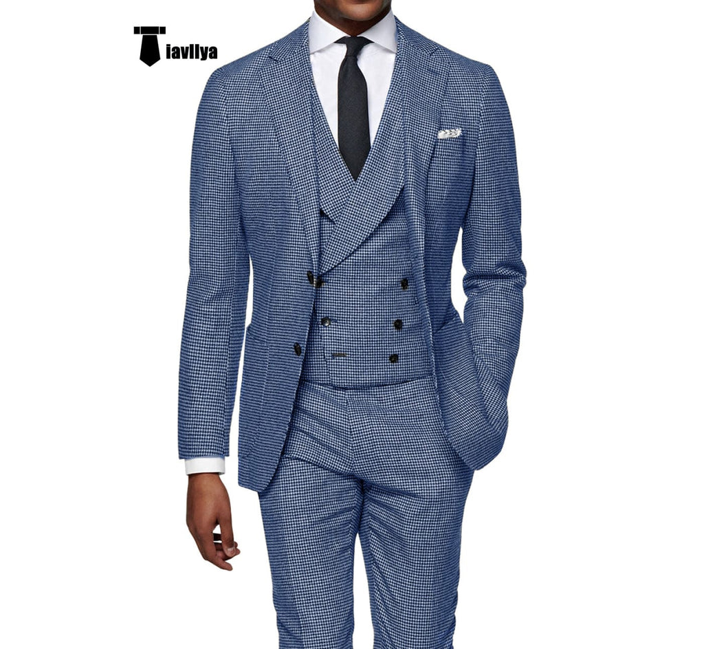 Tiavllya Tiavllya Casual Men's 3 Pieces Houndstooth Notch Lapel Tuxedos (Blazer+vest+Pants)