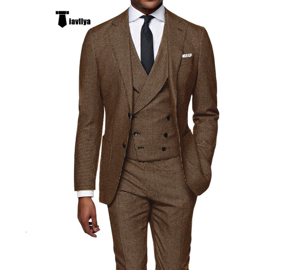 Tiavllya Tiavllya Casual Men's 3 Pieces Houndstooth Notch Lapel Tuxedos (Blazer+vest+Pants)