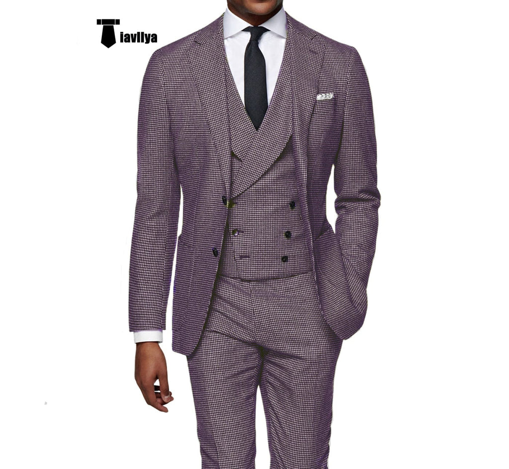 Tiavllya Tiavllya Casual Men's 3 Pieces Houndstooth Notch Lapel Tuxedos (Blazer+vest+Pants)
