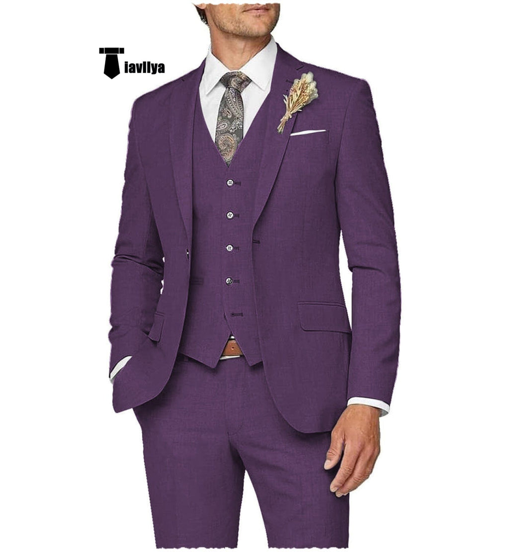 Tiavllya Tiavllya Casual Men's 3 Pieces Mens Suit Notch Lapel Linen For Wedding (Blazer+vest+Pants)