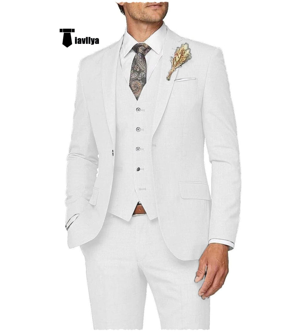 Tiavllya Tiavllya Casual Men's 3 Pieces Mens Suit Notch Lapel Linen For Wedding (Blazer+vest+Pants)