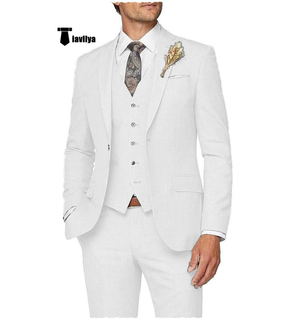 Tiavllya Tiavllya Casual Men's 3 Pieces Mens Suit Notch Lapel Linen For Wedding (Blazer+vest+Pants)