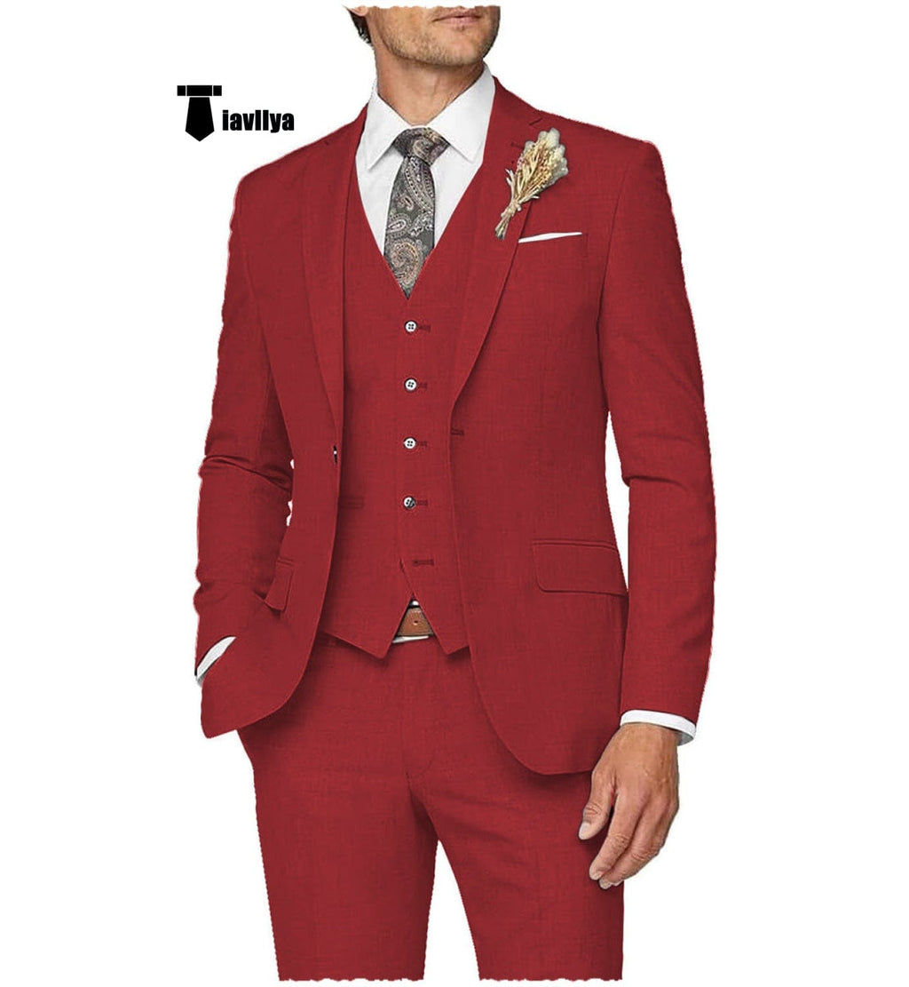 Tiavllya Tiavllya Casual Men's 3 Pieces Mens Suit Notch Lapel Linen For Wedding (Blazer+vest+Pants)