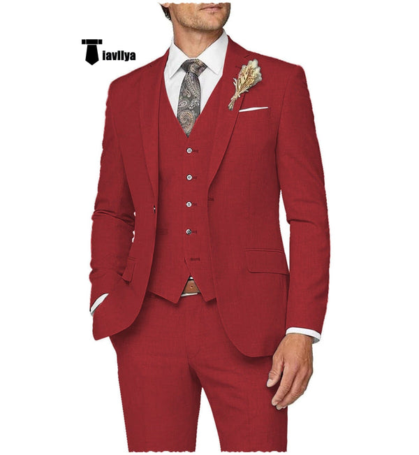 Tiavllya Tiavllya Casual Men's 3 Pieces Mens Suit Notch Lapel Linen For Wedding (Blazer+vest+Pants)