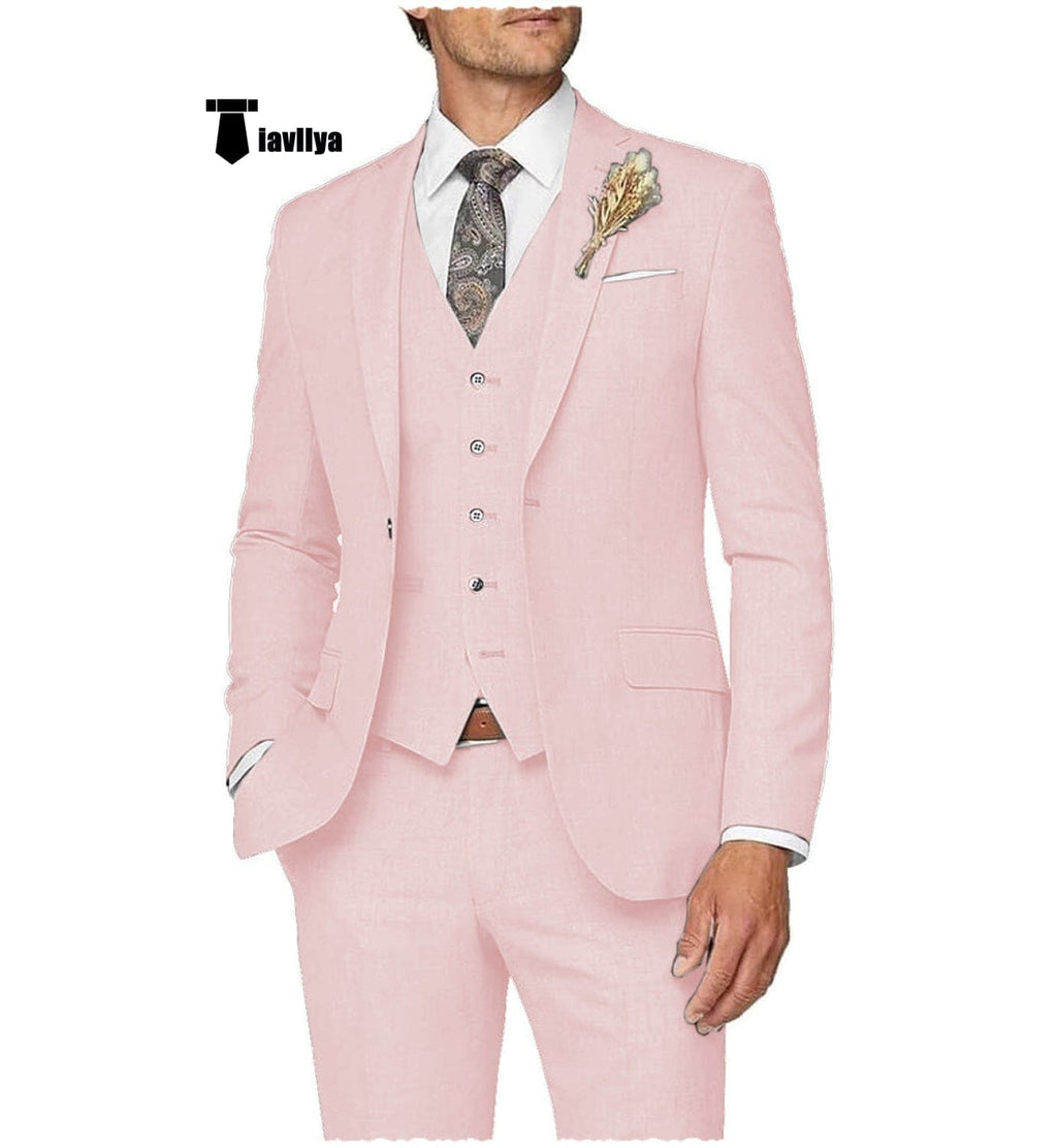 Tiavllya Tiavllya Casual Men's 3 Pieces Mens Suit Notch Lapel Linen For Wedding (Blazer+vest+Pants)
