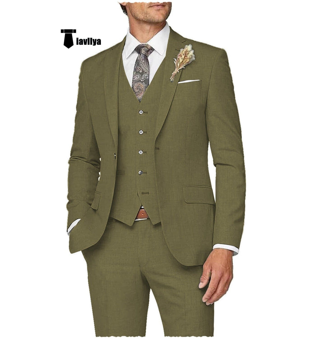 Tiavllya Tiavllya Casual Men's 3 Pieces Mens Suit Notch Lapel Linen For Wedding (Blazer+vest+Pants)
