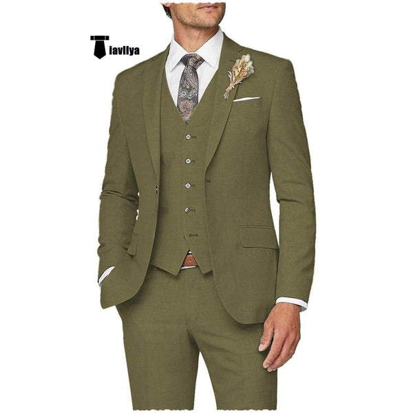 Tiavllya Tiavllya Casual Men's 3 Pieces Mens Suit Notch Lapel Linen For Wedding (Blazer+vest+Pants)