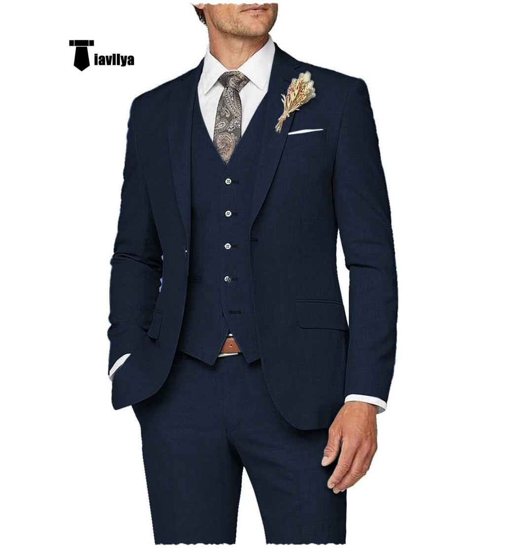 Tiavllya Tiavllya Casual Men's 3 Pieces Mens Suit Notch Lapel Linen For Wedding (Blazer+vest+Pants)