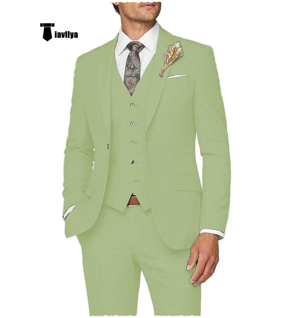 Tiavllya Tiavllya Casual Men's 3 Pieces Mens Suit Notch Lapel Linen For Wedding (Blazer+vest+Pants)