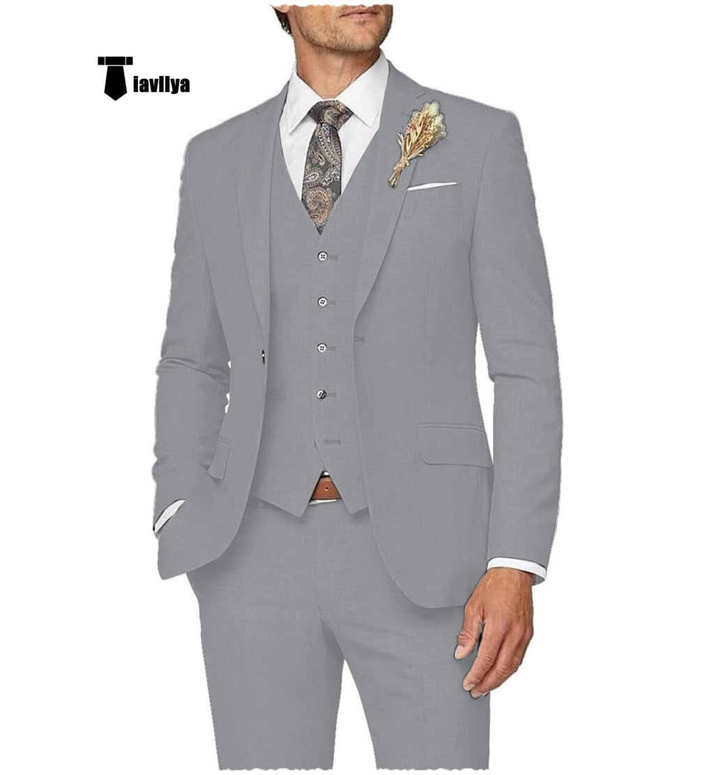 Tiavllya Tiavllya Casual Men's 3 Pieces Mens Suit Notch Lapel Linen For Wedding (Blazer+vest+Pants)