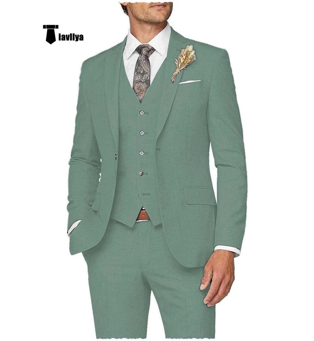 Tiavllya Tiavllya Casual Men's 3 Pieces Mens Suit Notch Lapel Linen For Wedding (Blazer+vest+Pants)