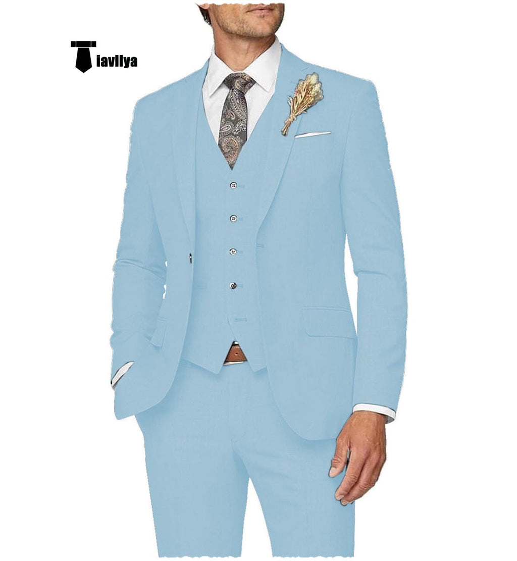 Tiavllya Tiavllya Casual Men's 3 Pieces Mens Suit Notch Lapel Linen For Wedding (Blazer+vest+Pants)
