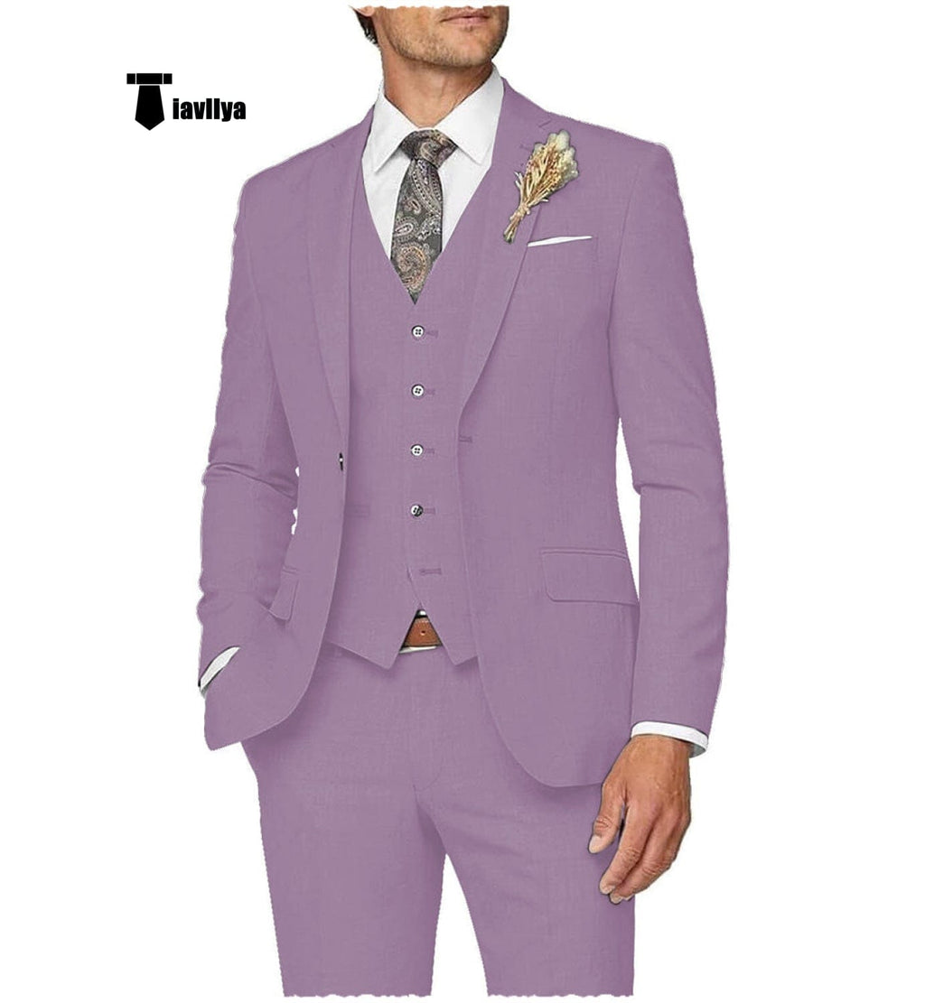 Tiavllya Tiavllya Casual Men's 3 Pieces Mens Suit Notch Lapel Linen For Wedding (Blazer+vest+Pants)