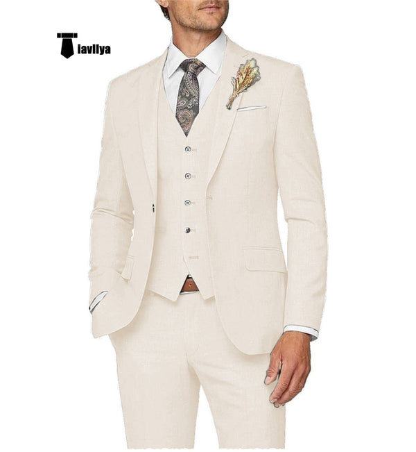 Tiavllya Tiavllya Casual Men's 3 Pieces Mens Suit Notch Lapel Linen For Wedding (Blazer+vest+Pants)