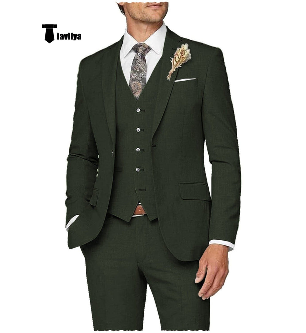 Tiavllya Tiavllya Casual Men's 3 Pieces Mens Suit Notch Lapel Linen For Wedding (Blazer+vest+Pants)