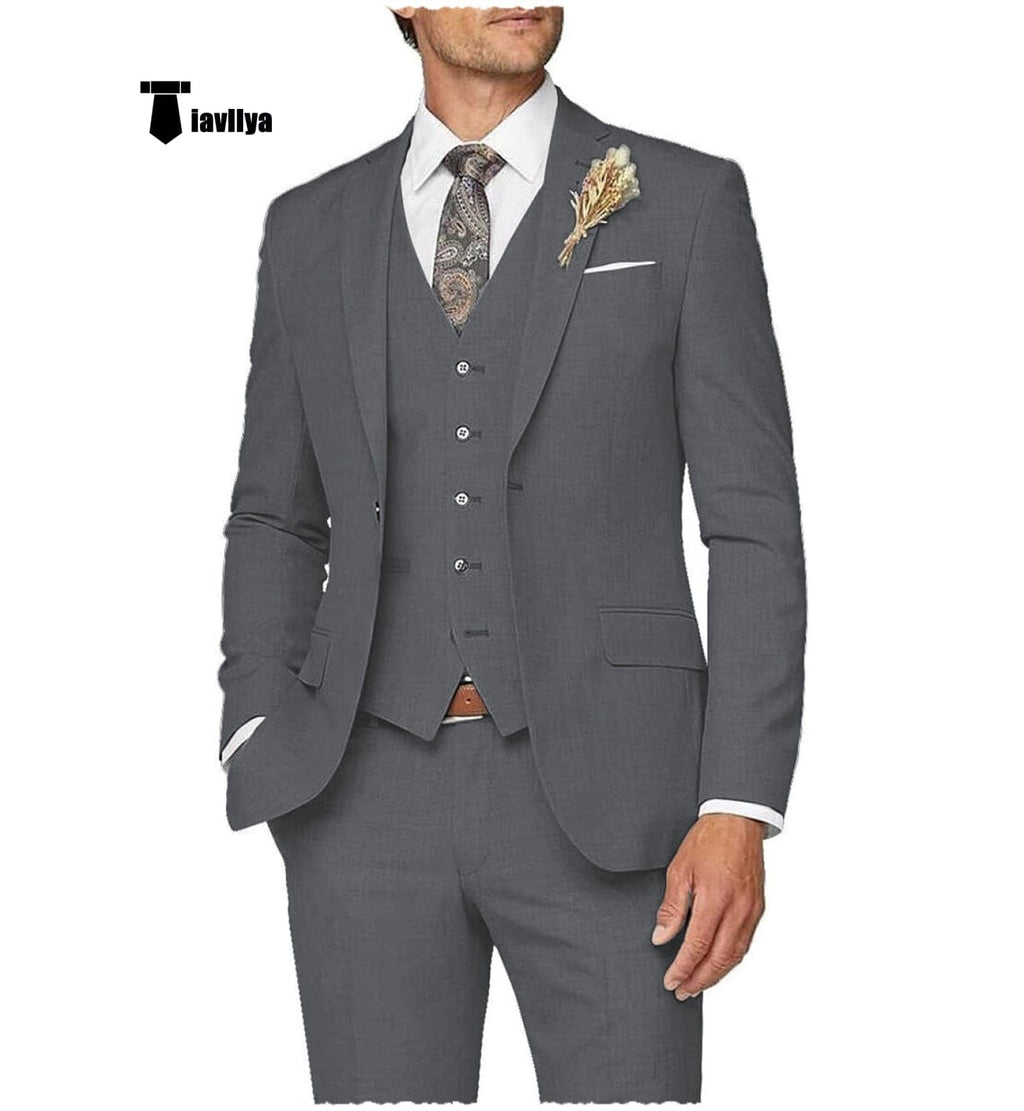 Tiavllya Tiavllya Casual Men's 3 Pieces Mens Suit Notch Lapel Linen For Wedding (Blazer+vest+Pants)