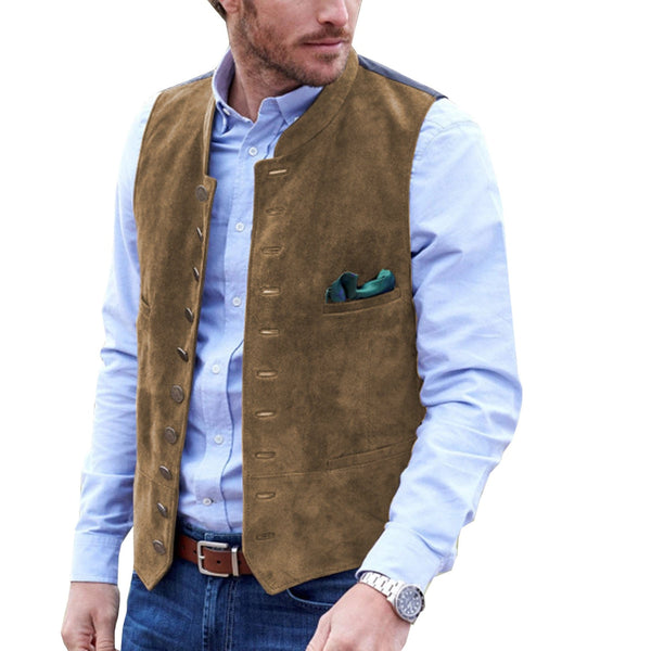 Tiavllya Tiavllya Casual Men's Classic Suede Stand Collar Waistcoat Denim Vest