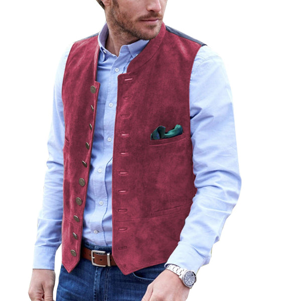 Tiavllya Tiavllya Casual Men's Classic Suede Stand Collar Waistcoat Denim Vest