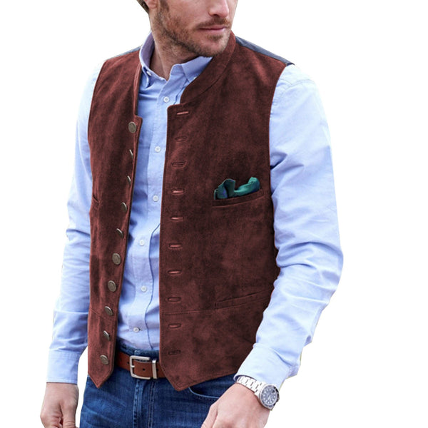 Tiavllya Tiavllya Casual Men's Classic Suede Stand Collar Waistcoat Denim Vest