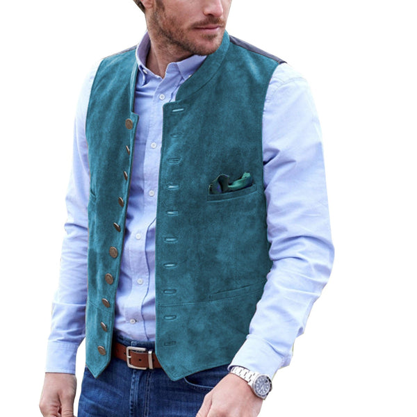 Tiavllya Tiavllya Casual Men's Classic Suede Stand Collar Waistcoat Denim Vest
