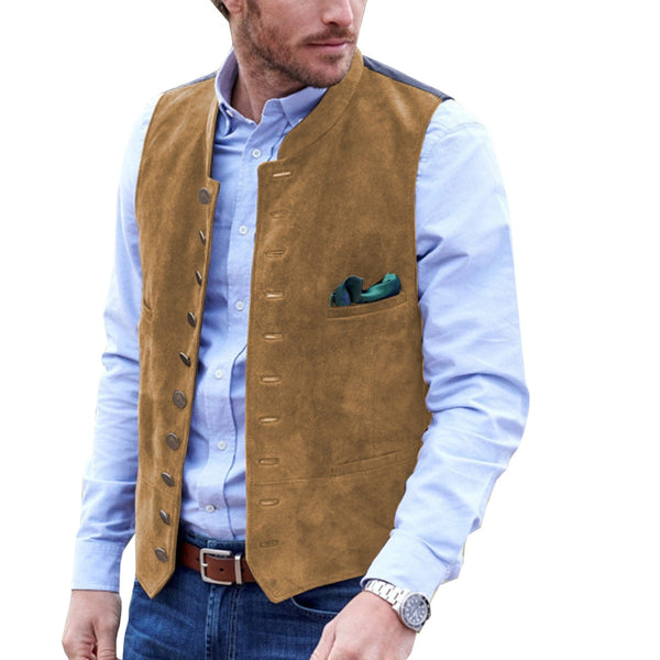 Tiavllya Tiavllya Casual Men's Classic Suede Stand Collar Waistcoat Denim Vest