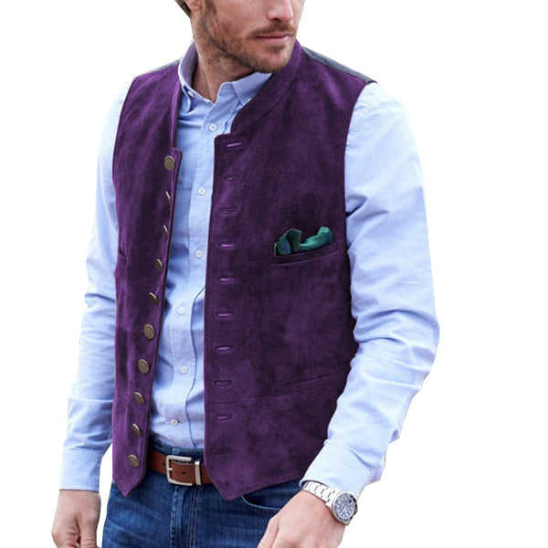 Tiavllya Tiavllya Casual Men's Classic Suede Stand Collar Waistcoat Denim Vest