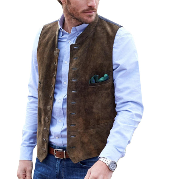 Tiavllya Tiavllya Casual Men's Classic Suede Stand Collar Waistcoat Denim Vest