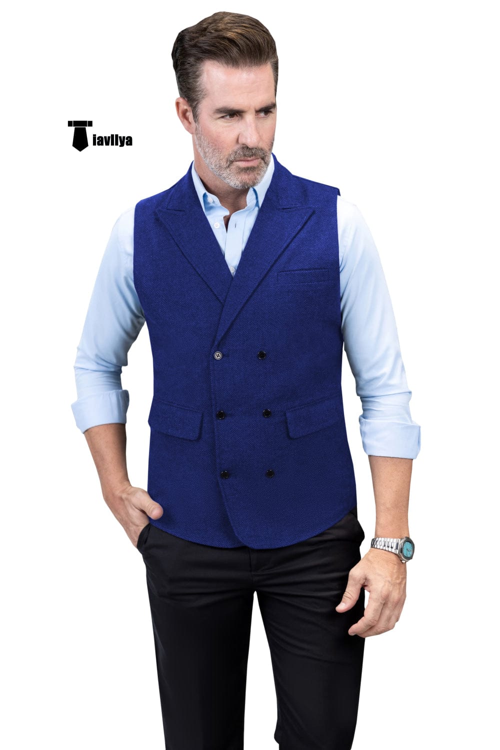 Tiavllya Tiavllya Casual Men's Classic Tweed Herringbone Peak Lapel Waistcoat