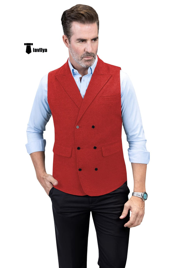 Tiavllya Tiavllya Casual Men's Classic Tweed Herringbone Peak Lapel Waistcoat