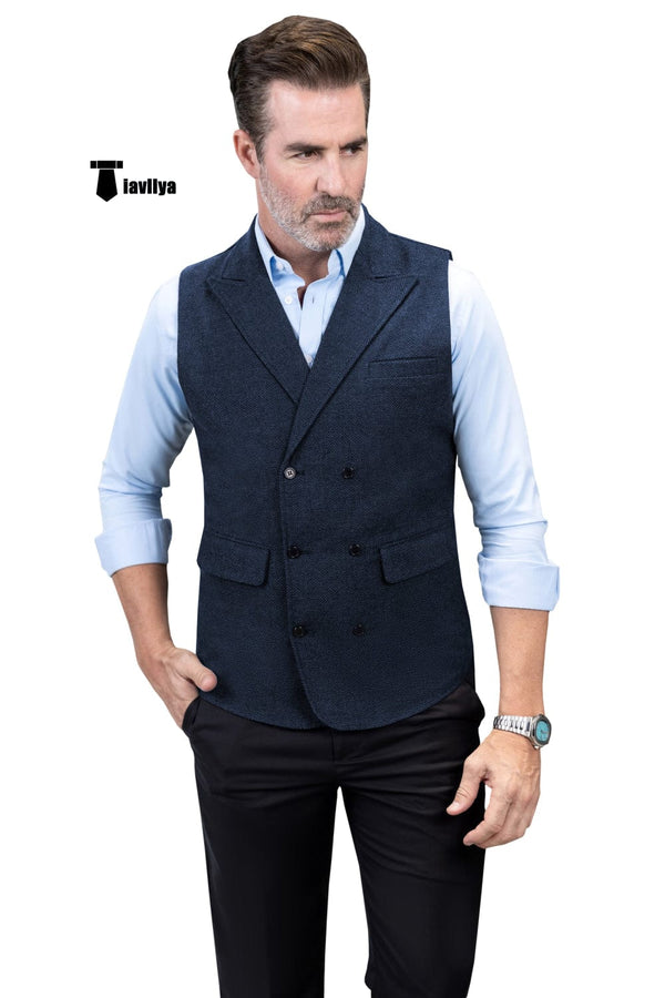 Tiavllya Tiavllya Casual Men's Classic Tweed Herringbone Peak Lapel Waistcoat
