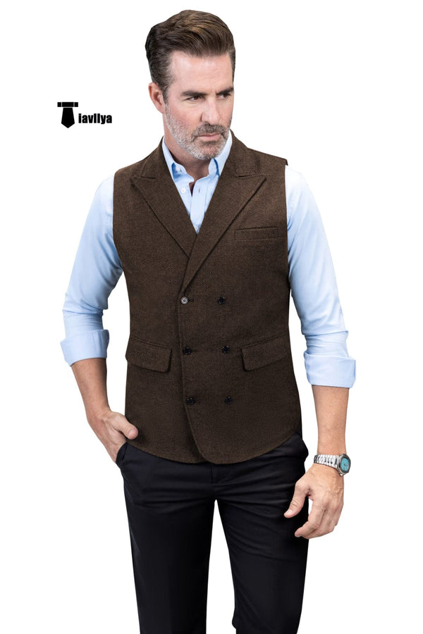 Tiavllya Tiavllya Casual Men's Classic Tweed Herringbone Peak Lapel Waistcoat