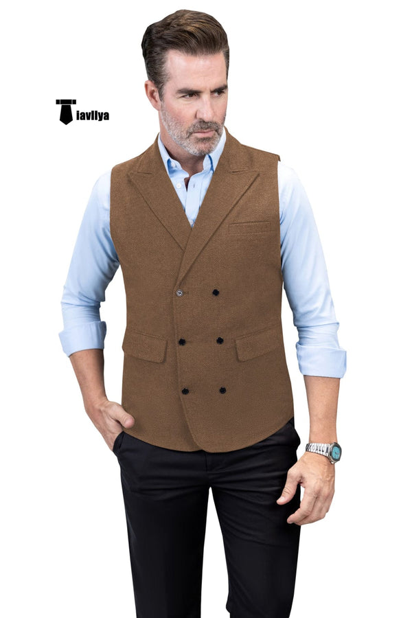 Tiavllya Tiavllya Casual Men's Classic Tweed Herringbone Peak Lapel Waistcoat