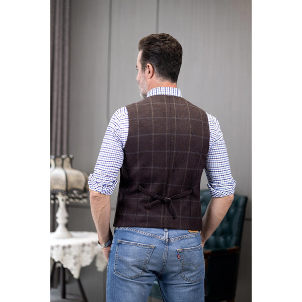 Tiavllya Tiavllya Casual Men's Classic Tweed Plaid Notch Lapel Waistcoat