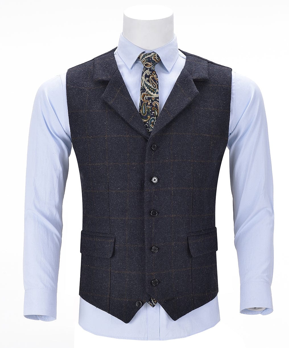 Tiavllya Tiavllya Casual Men's Classic Tweed Plaid Notch Lapel Waistcoat