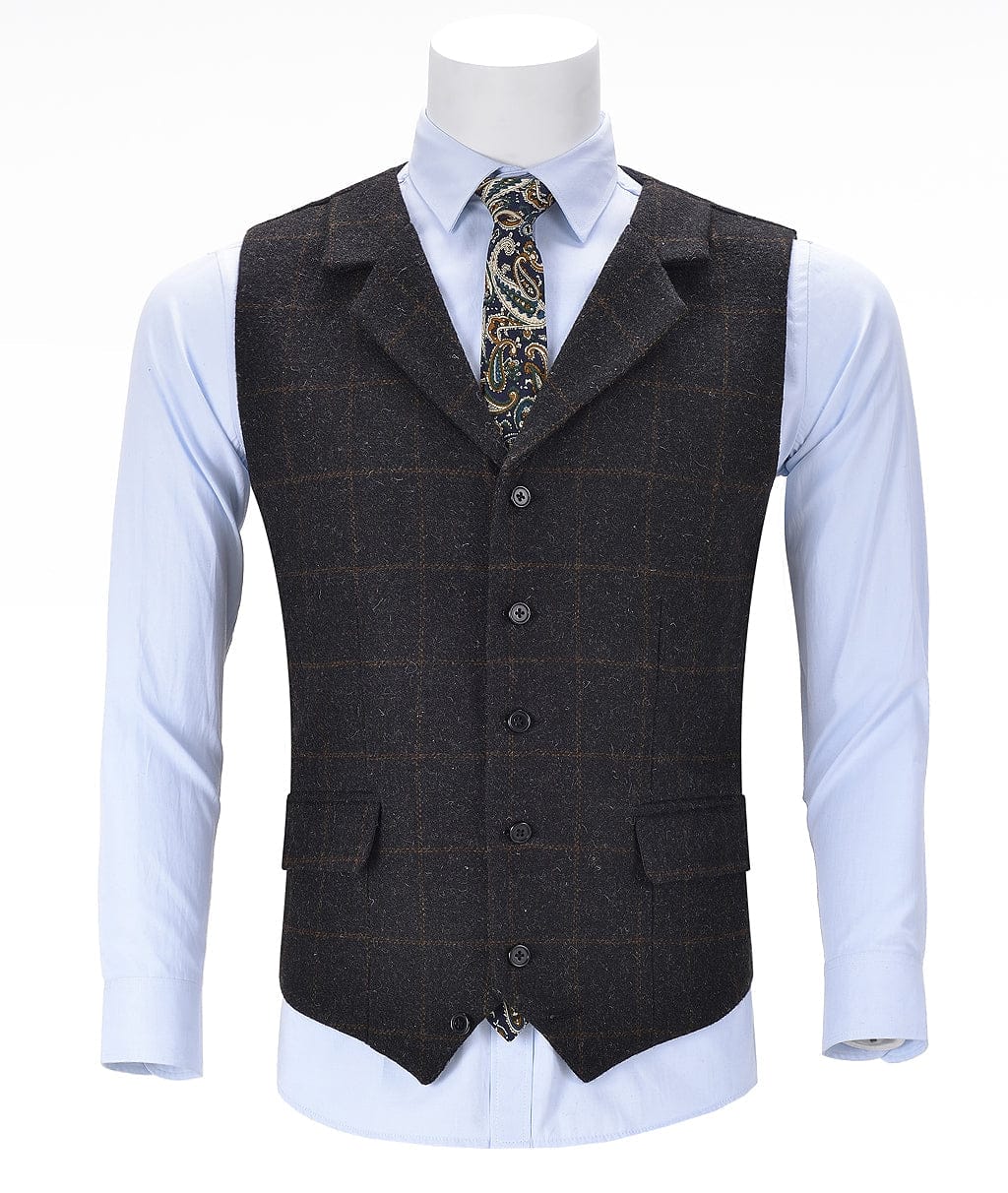 Tiavllya Tiavllya Casual Men's Classic Tweed Plaid Notch Lapel Waistcoat
