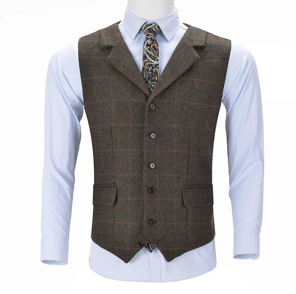 Tiavllya Tiavllya Casual Men's Classic Tweed Plaid Notch Lapel Waistcoat