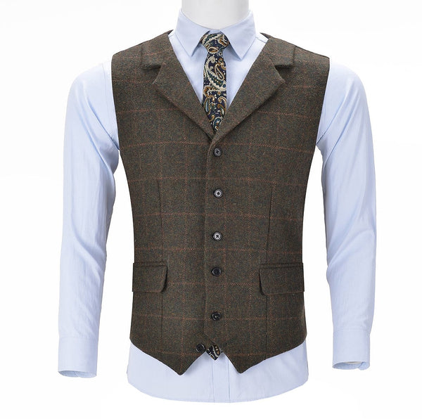 Tiavllya Tiavllya Casual Men's Classic Tweed Plaid Notch Lapel Waistcoat