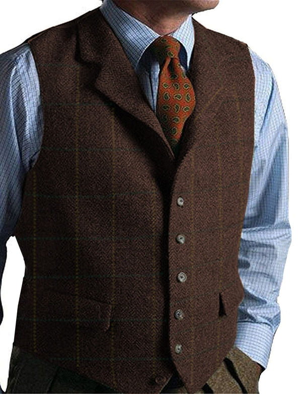 Tiavllya Tiavllya Casual Men's Classic Tweed Plaid Notch Lapel Waistcoat
