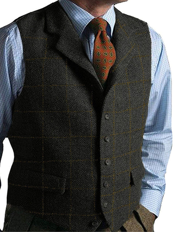 Tiavllya Tiavllya Casual Men's Classic Tweed Plaid Notch Lapel Waistcoat