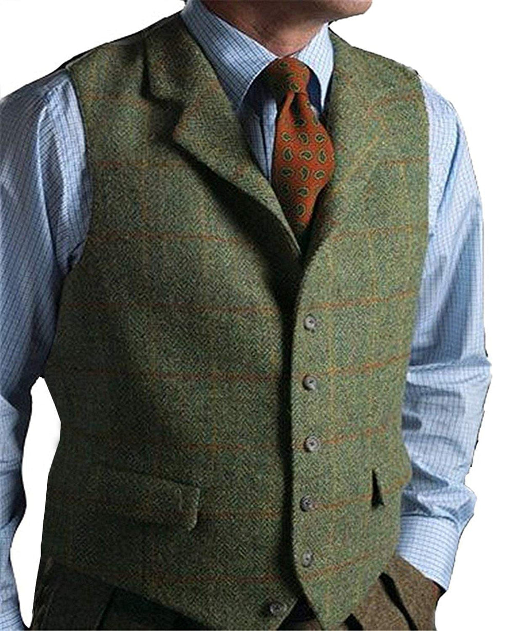 Tiavllya Tiavllya Casual Men's Classic Tweed Plaid Notch Lapel Waistcoat