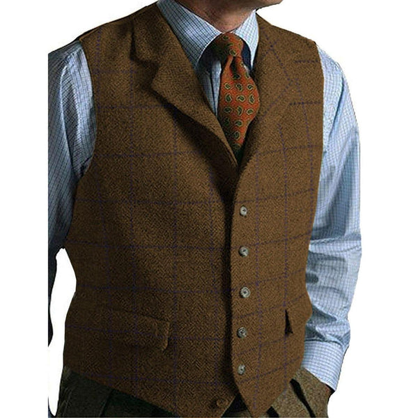 Tiavllya Tiavllya Casual Men's Classic Tweed Plaid Notch Lapel Waistcoat