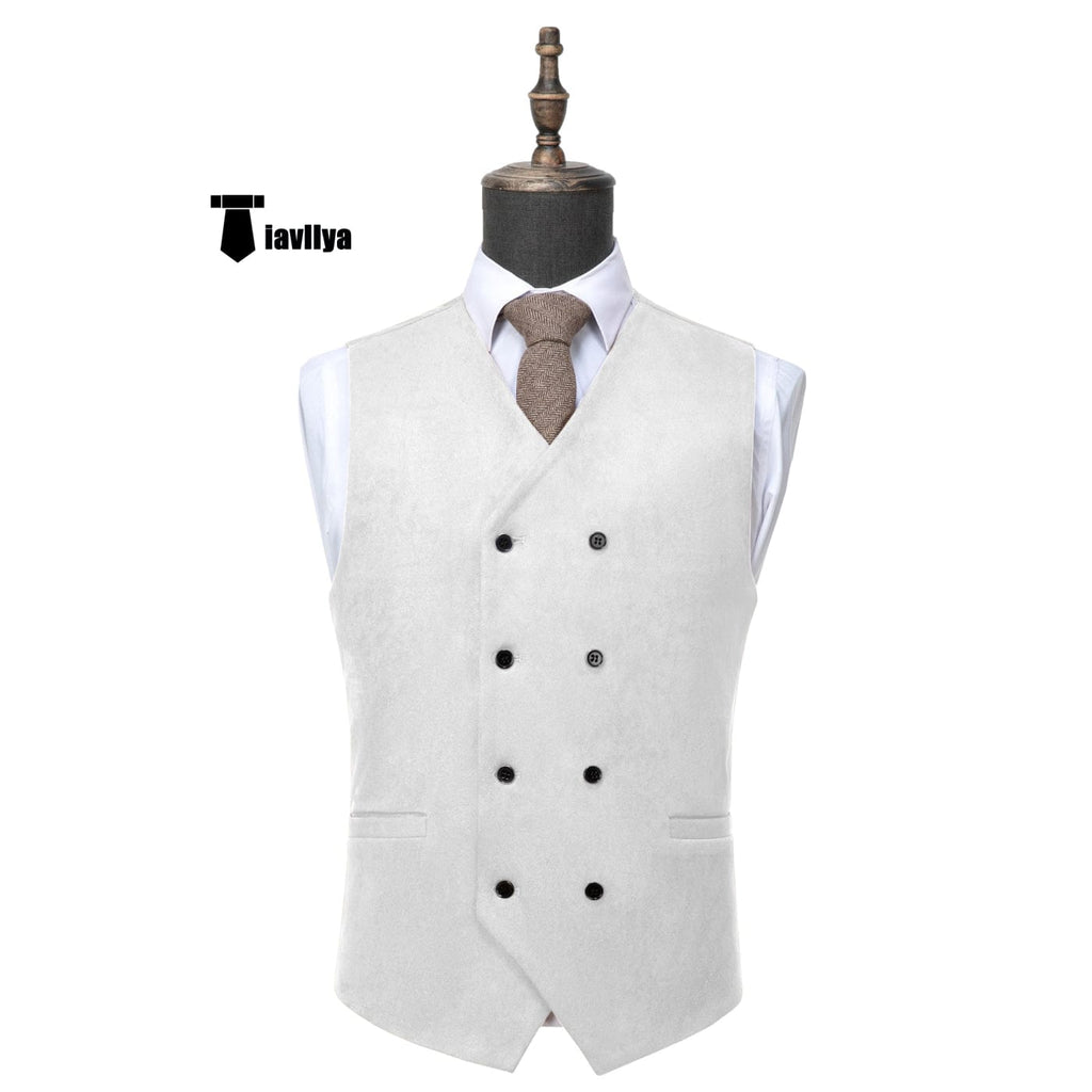 Tiavllya Tiavllya Casual Men's Fashion Double Breasted Suede V Neck Waistcoat Denim Vest