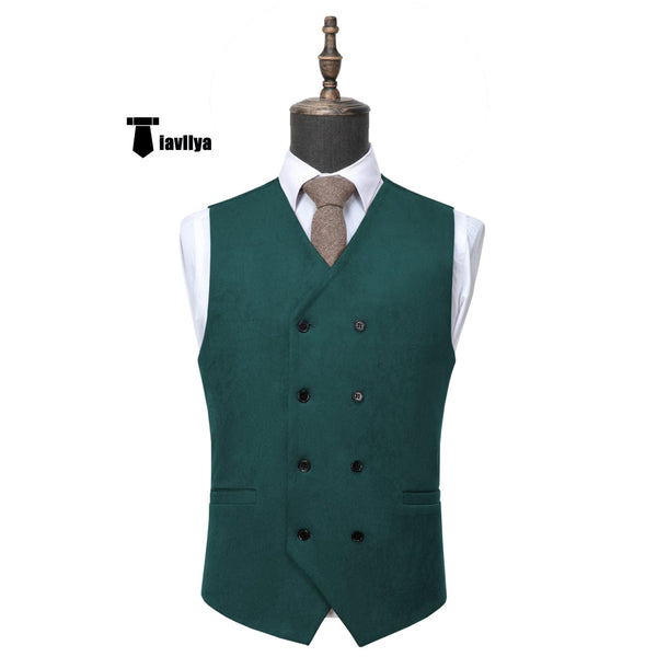 Tiavllya Tiavllya Casual Men's Fashion Double Breasted Suede V Neck Waistcoat Denim Vest
