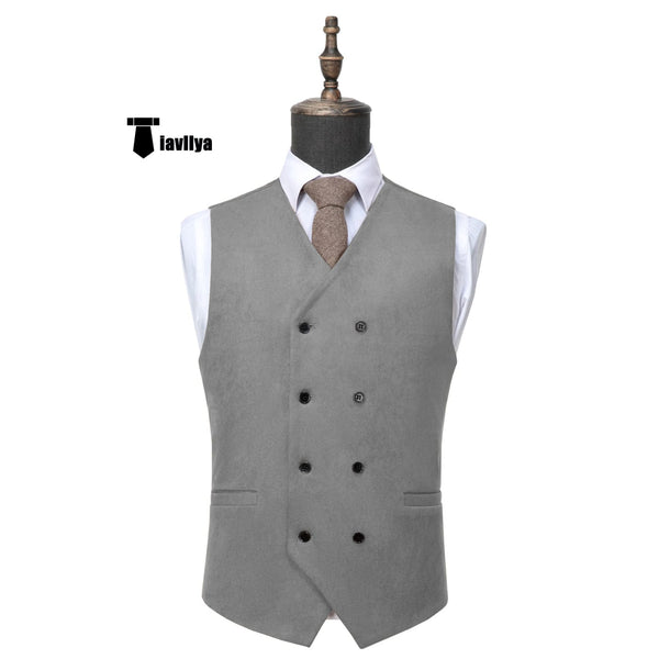 Tiavllya Tiavllya Casual Men's Fashion Double Breasted Suede V Neck Waistcoat Denim Vest