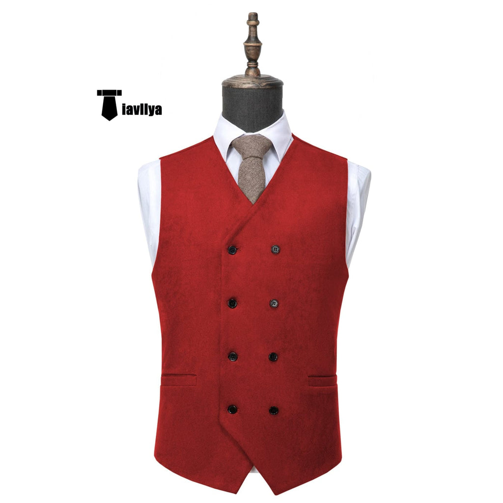 Tiavllya Tiavllya Casual Men's Fashion Double Breasted Suede V Neck Waistcoat Denim Vest