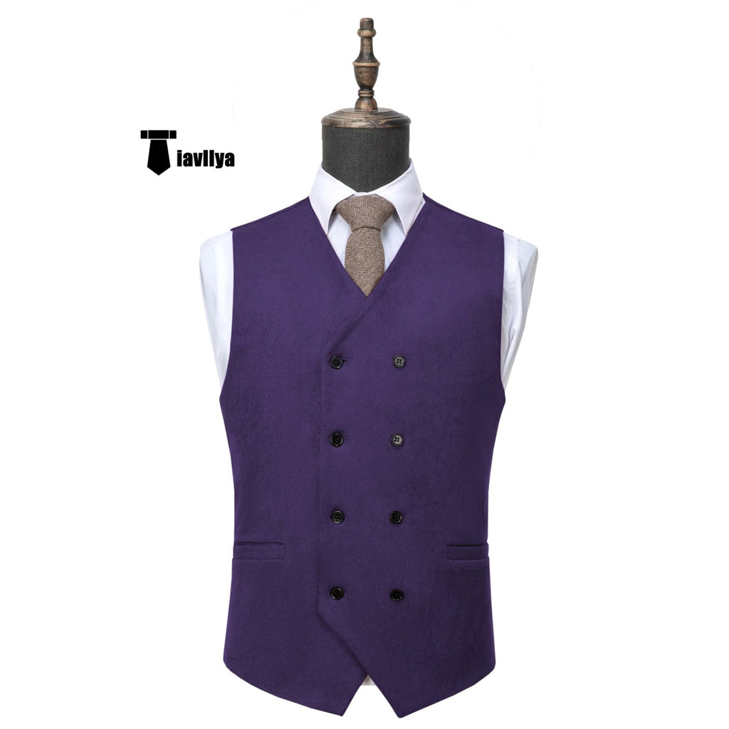 Tiavllya Tiavllya Casual Men's Fashion Double Breasted Suede V Neck Waistcoat Denim Vest